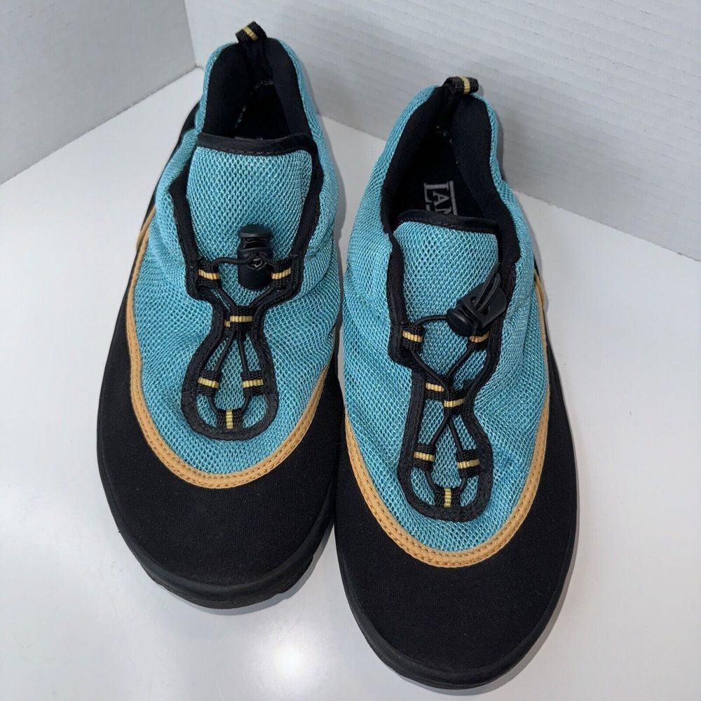 Lands End Water Shoes Womens 7 Teal Black Bungee Toggle‎ Mesh Aqua Socks 71394